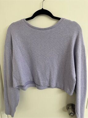 Zara Lavender Ribbed Cropped Crewneck Sweater